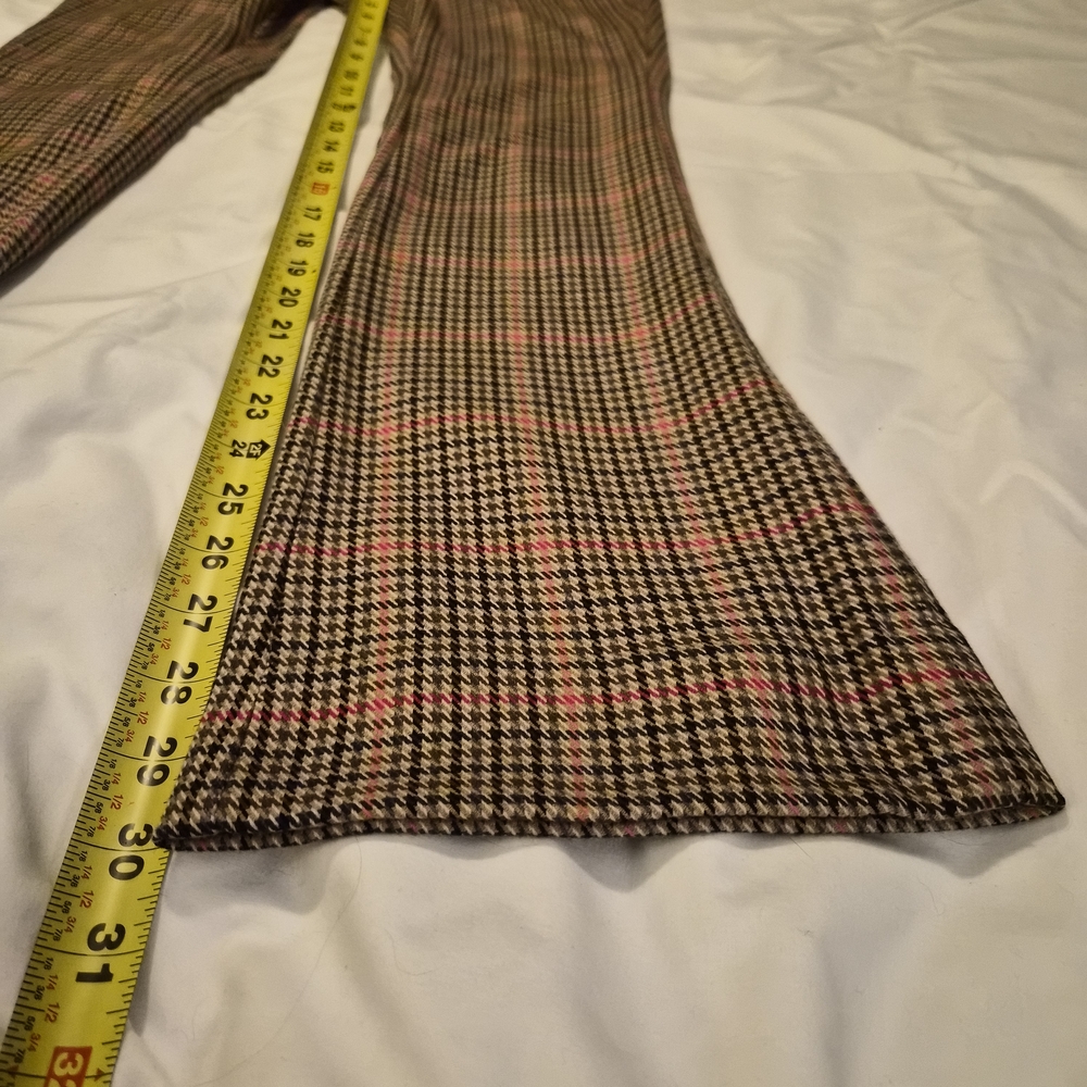 Retro Banana Republic High-Rise Flare Pants | 00P Petites | Pink & Brown Plaid - Picture 8 of 9